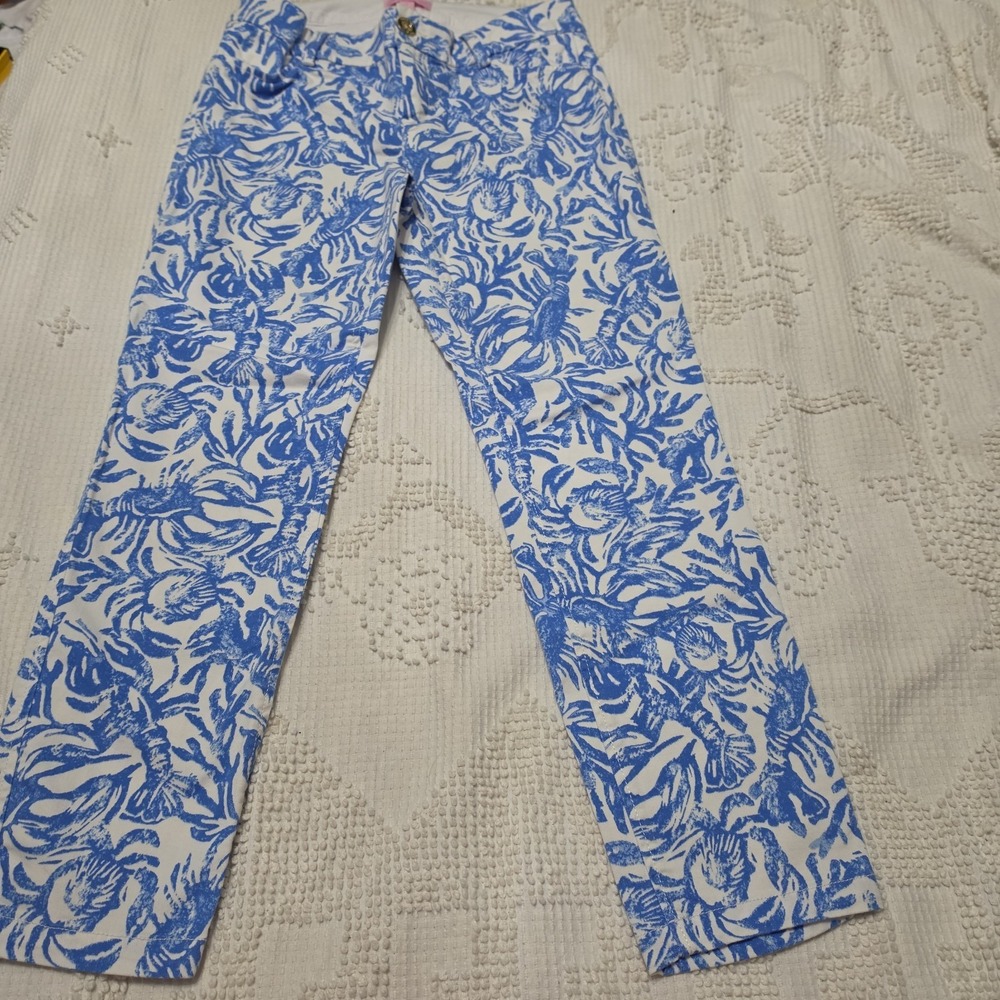 Lilly Pulitzer Blue White Lobster Crab Nautical‎ Nantucket Print Pants Size 2